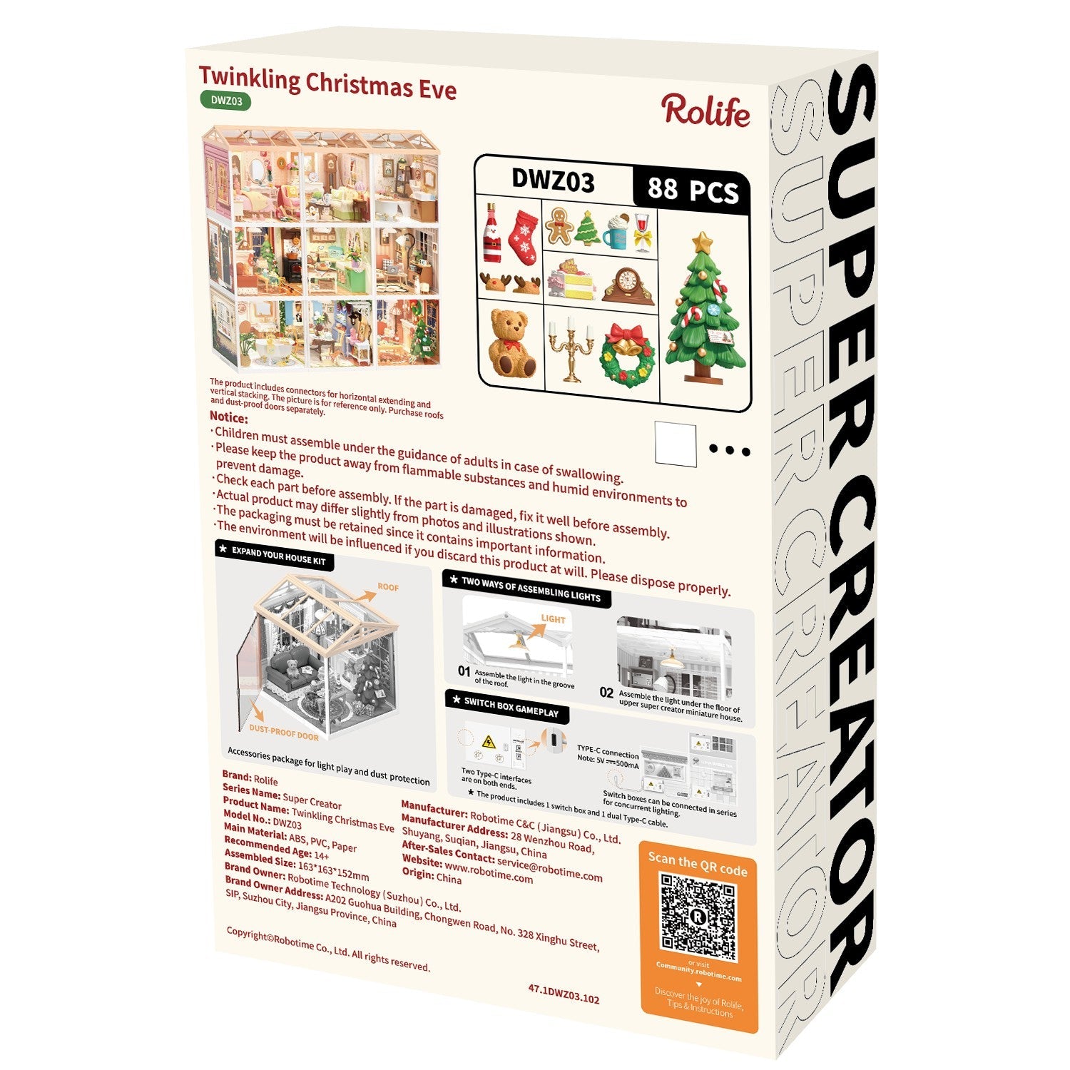 Rolife Twinkling Christmas Eve DWZ03 — back packaging DIY kit