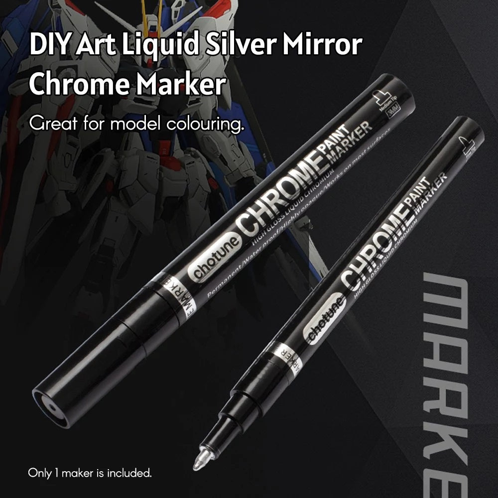 1 MM Art Liquid Silver Mirror Chrome Marker Smooth DIY Reflective Paint Pen for DIY Models