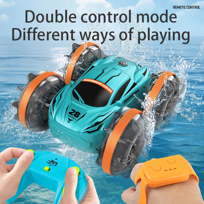 Amphibious RC Car 2 in 1 | 4WD All-Terrain Remote Control Stunt Car with Waterproof Design for Boys-Green