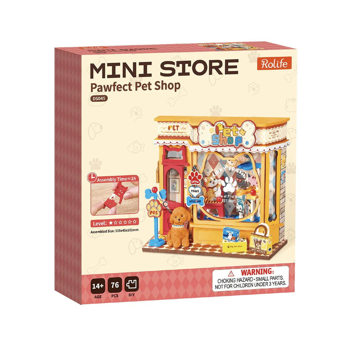 Rolife Pawfect Pet Shop DS045 product box packaging for DIY miniature house kit