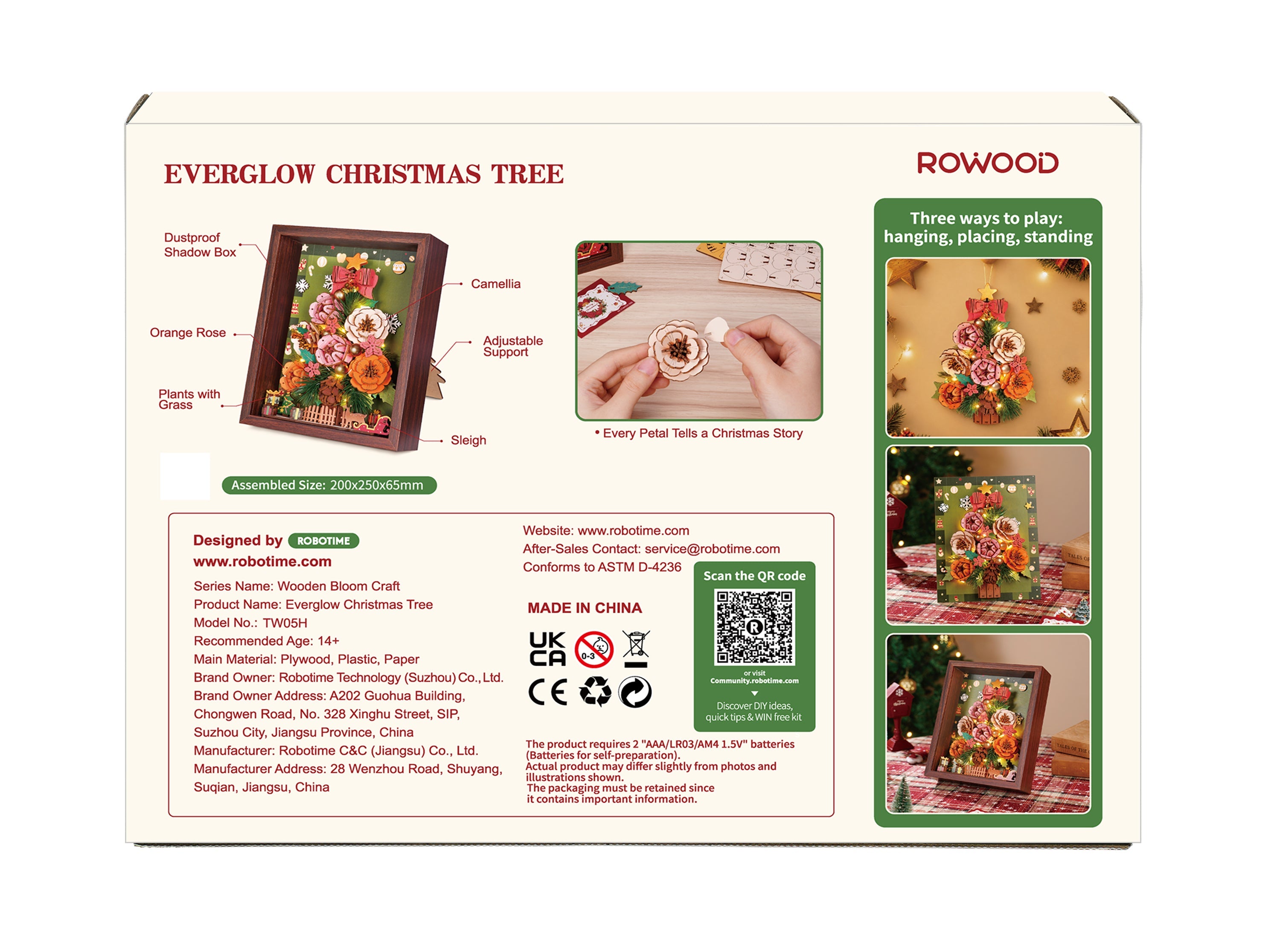 Rowood Everglow Christmas Tree TW05H — back packaging DIY kit