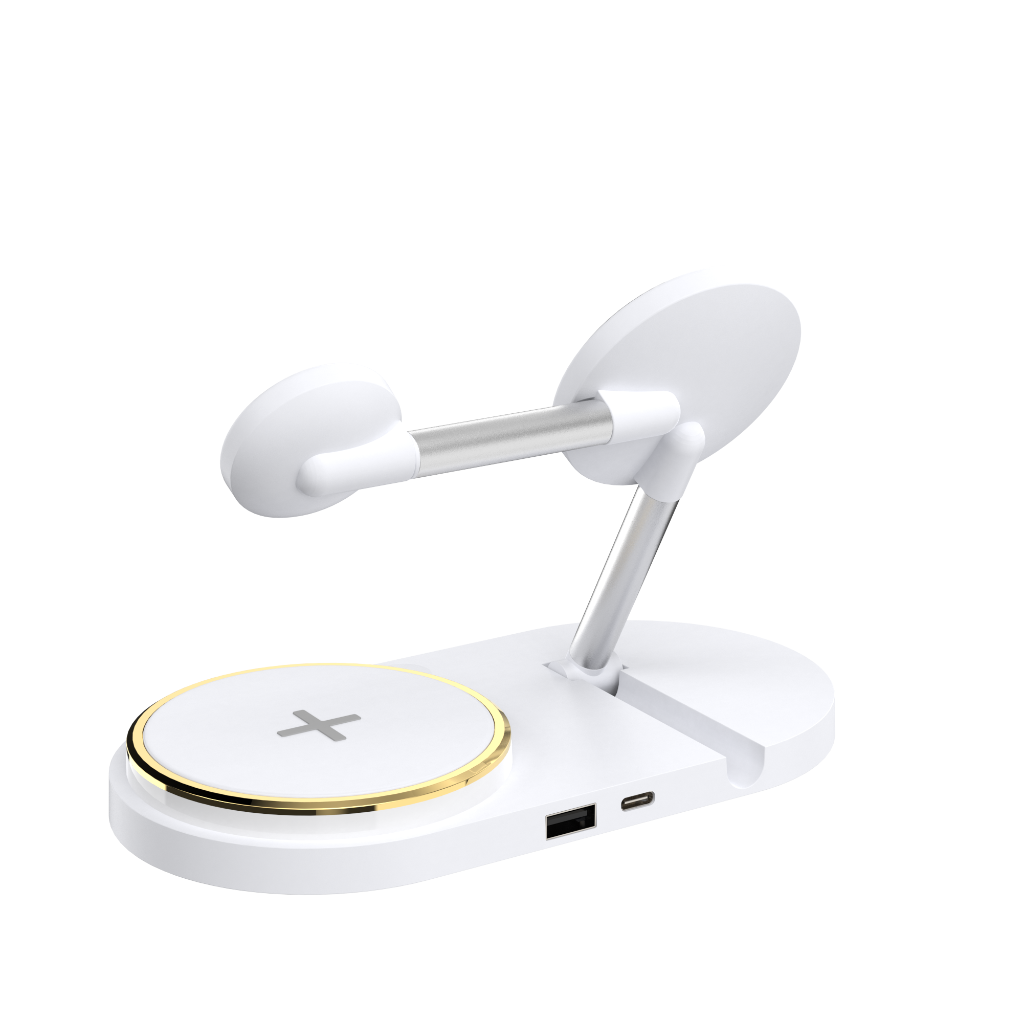 Multifunctional Smart Charger Foldable Wireless Charging Watch Headset 15W Wireless Fast Charging LED Light White