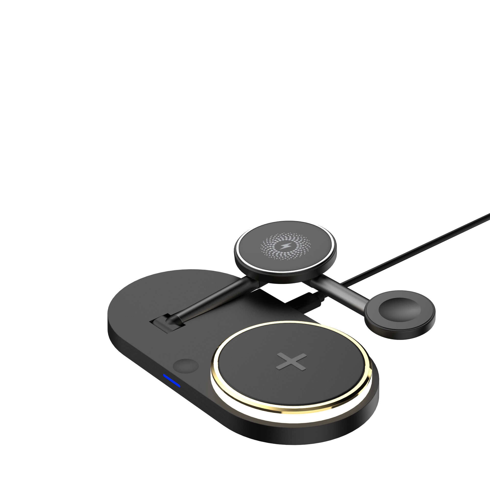 Multifunctional Smart Charger Foldable Wireless Charging Watch Headset 15W Wireless Fast Charging LED Light Black