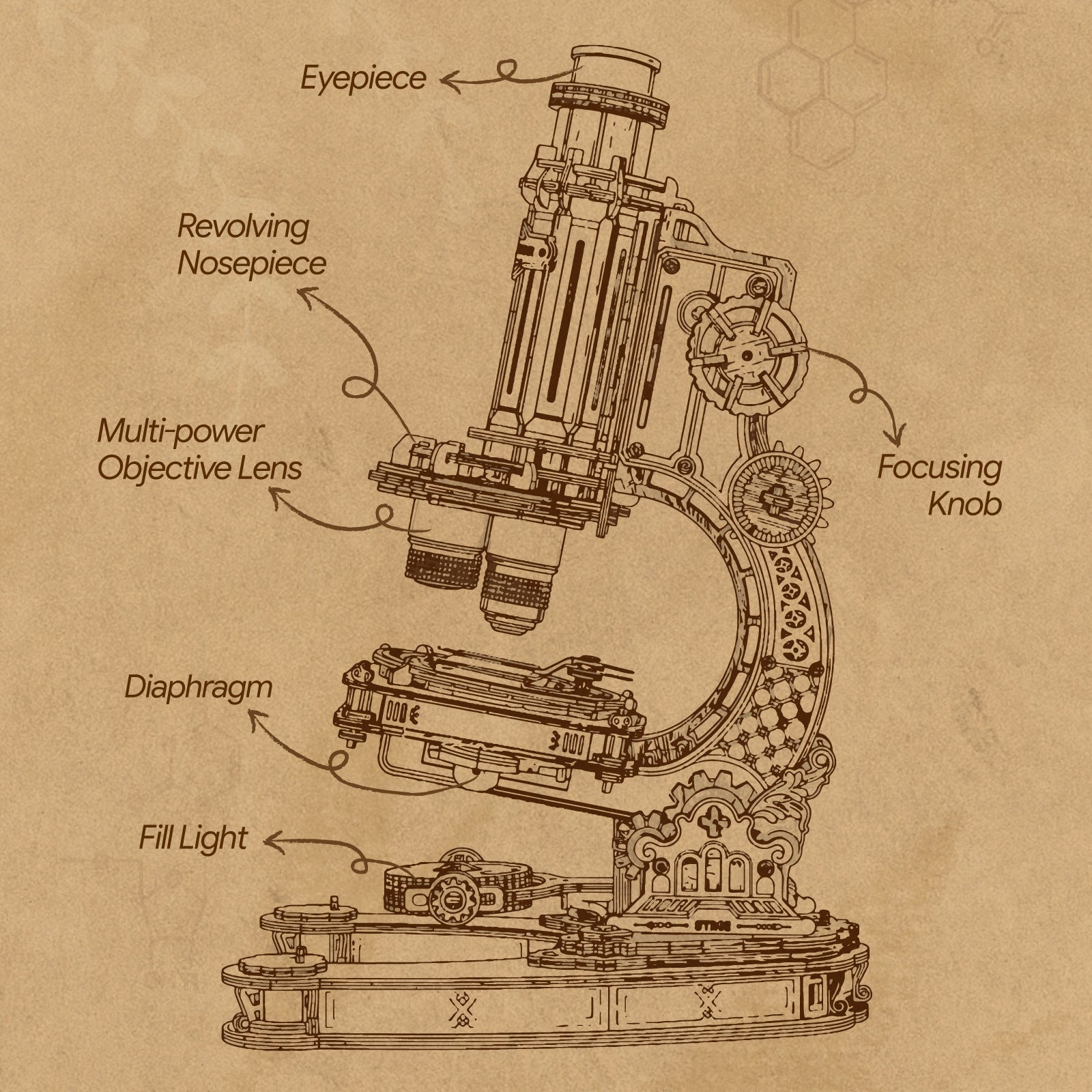 ROKR Microscope ST005 — labelled microscope parts DIY kit display