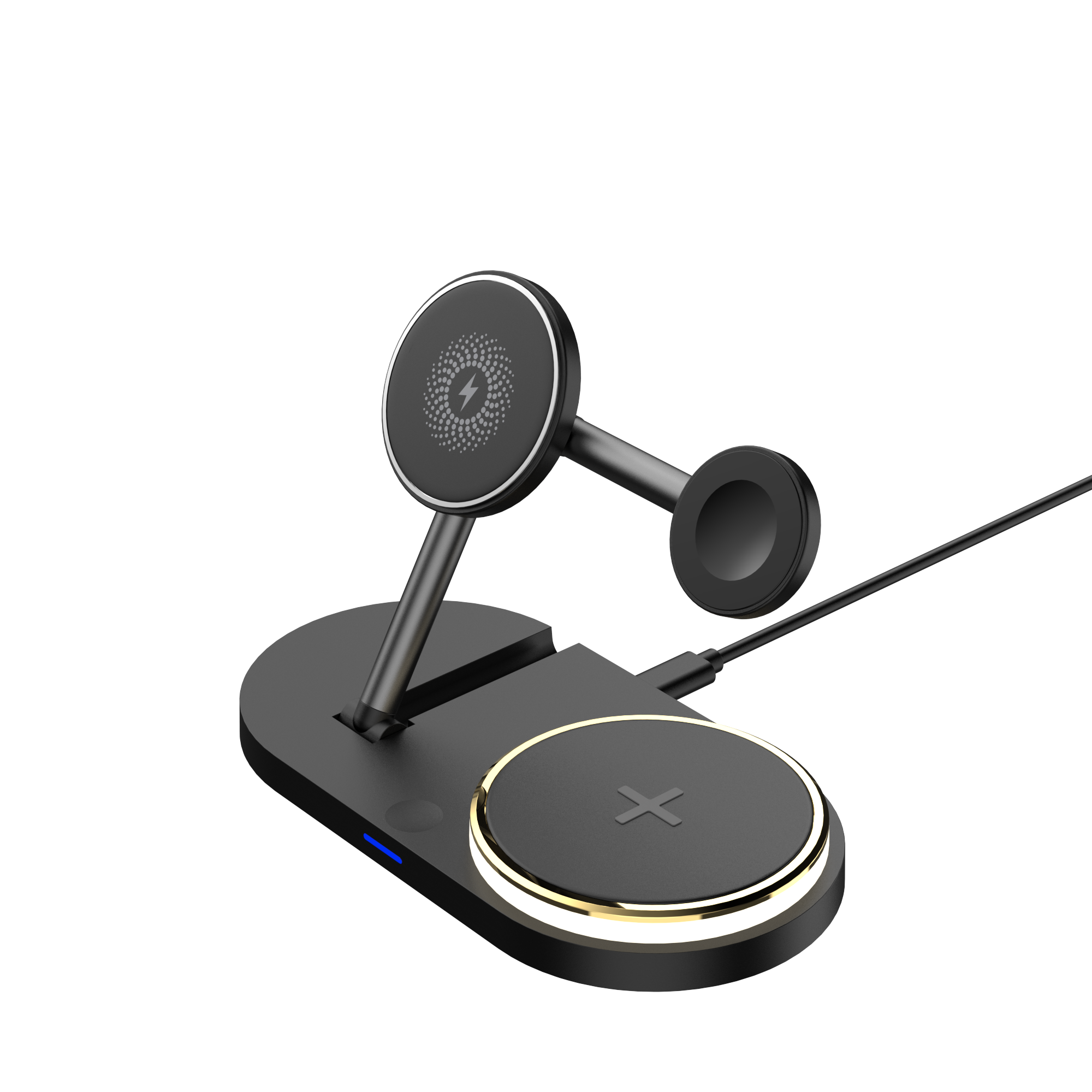 Multifunctional Smart Charger Foldable Wireless Charging Watch Headset 15W Wireless Fast Charging LED Light Black