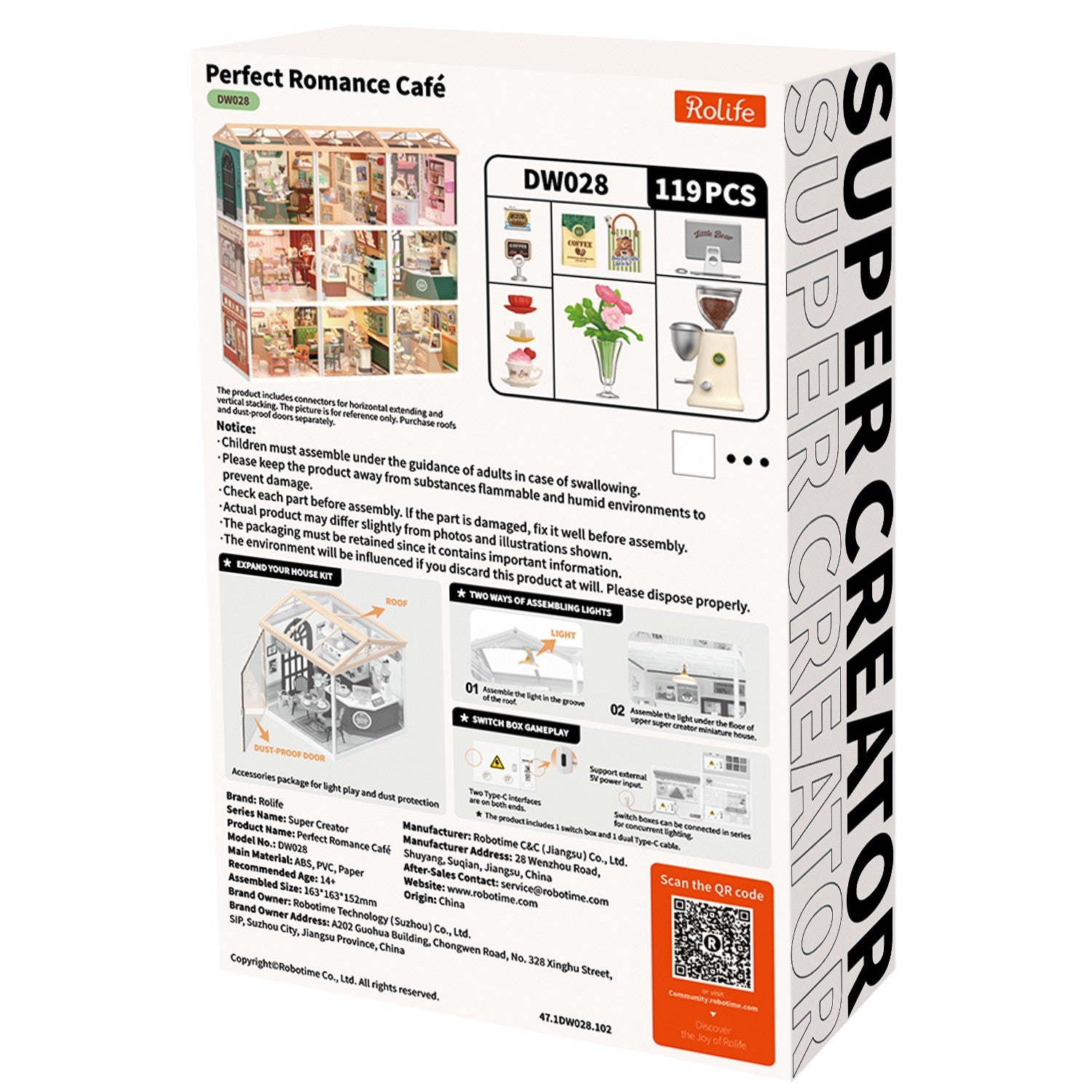 Rolife Perfect Romance Café DW028 — back packaging DIY kit
