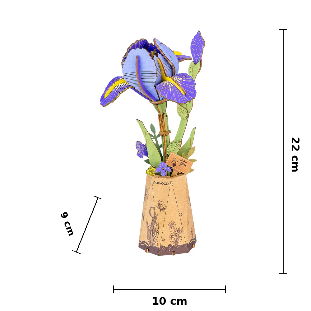Rowood Purple Iris TW121 assembled size guide showing 10 x 9 x 22 cm