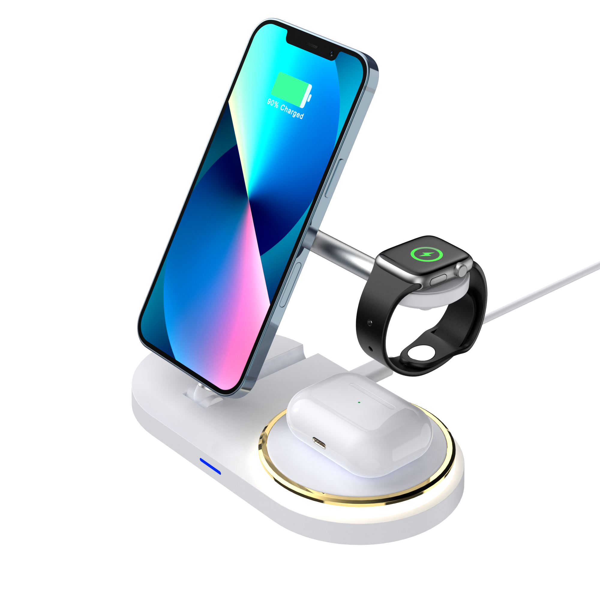 Multifunctional Smart Charger Foldable Wireless Charging Watch Headset 15W Wireless Fast Charging LED Light White