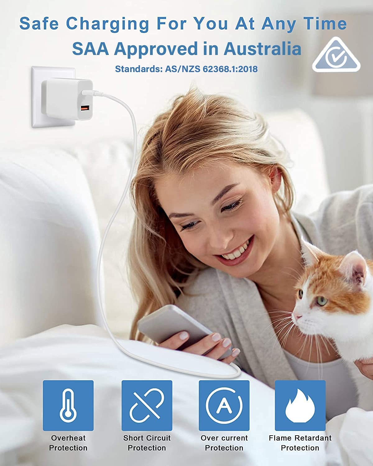 20W Dual Port USB Fast Charger USB-C & USB-A Power Adapter PD QC 3.0 Wall Charger