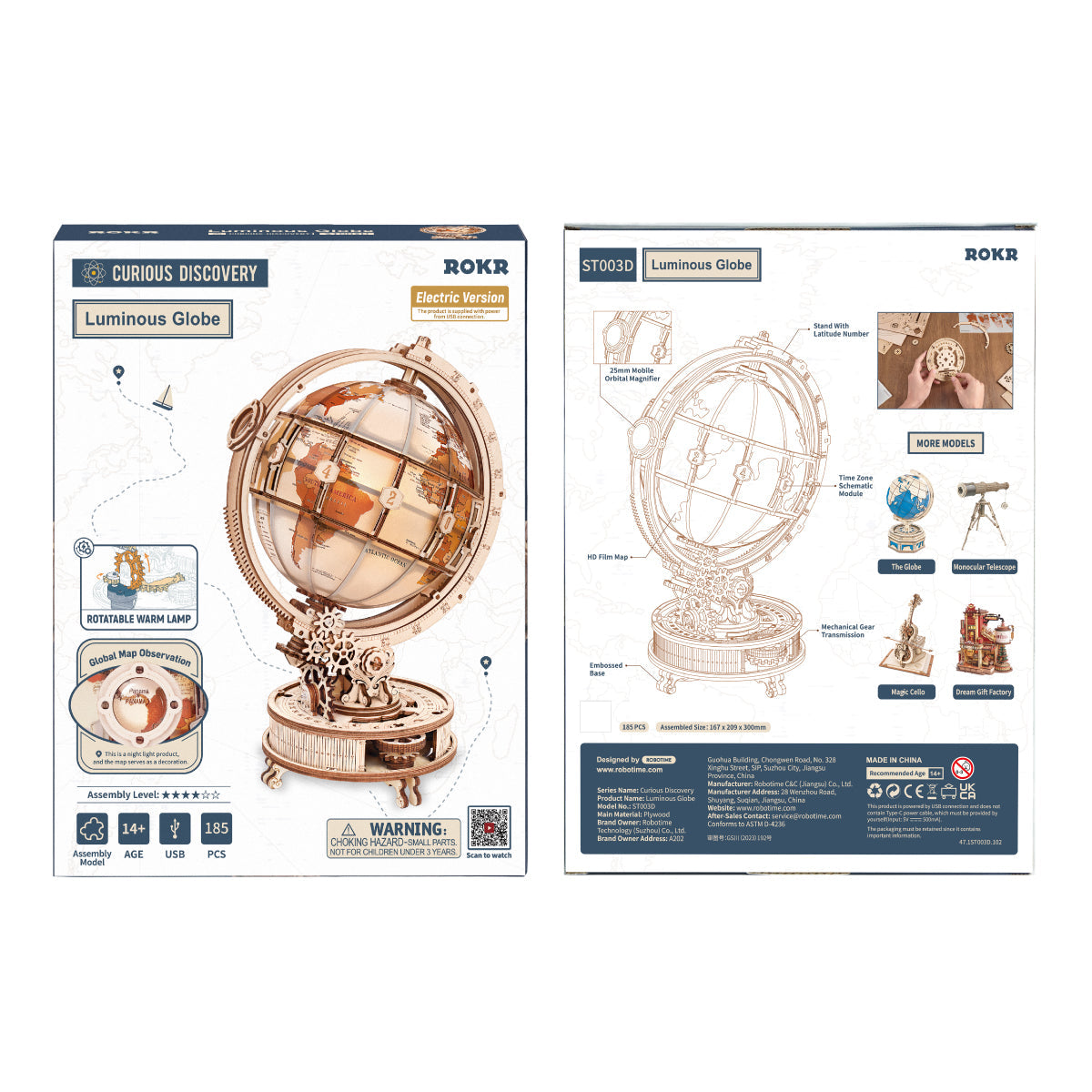 ROKR ST003D rotating globe model displayed in a study