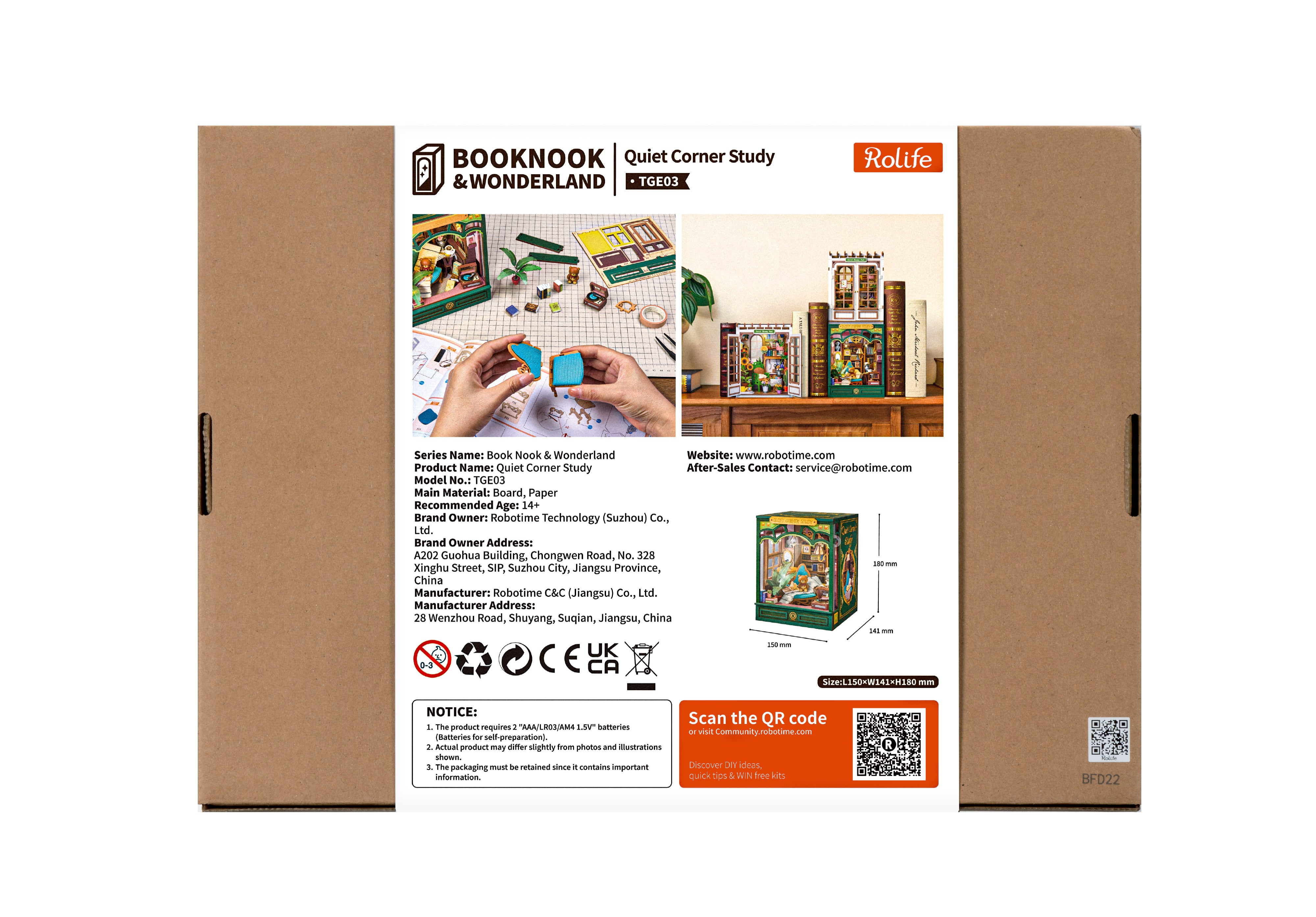 Rolife Quiet Corner Study TGE03 — back packaging DIY kit