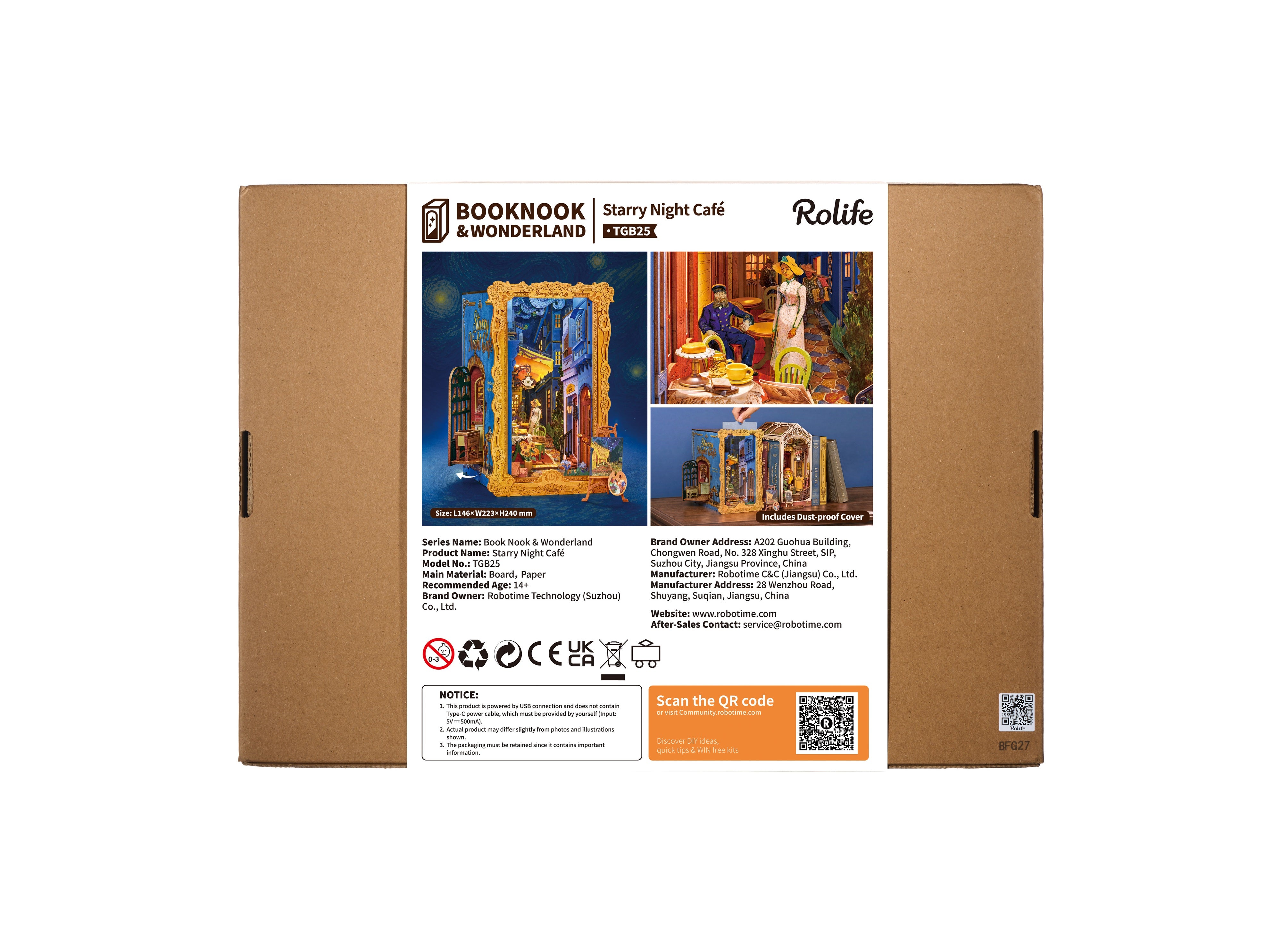 Rolife Starry Night Café TGB25 — back of the retail packaging DIY kit
