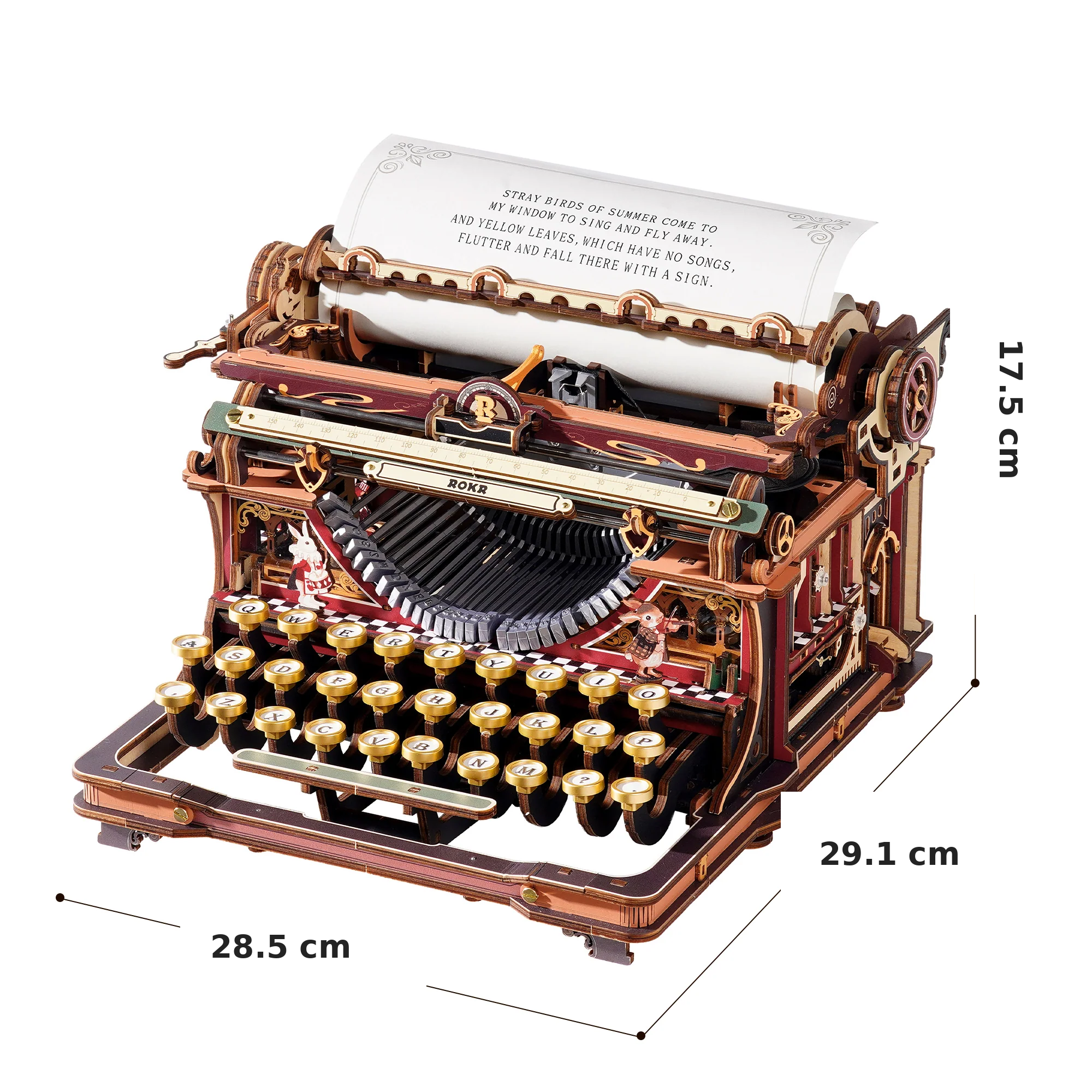 ROKR Mechanical Typewriter LK703C Magic Version size guide 29.1 x 28.5 x 17.5 cm