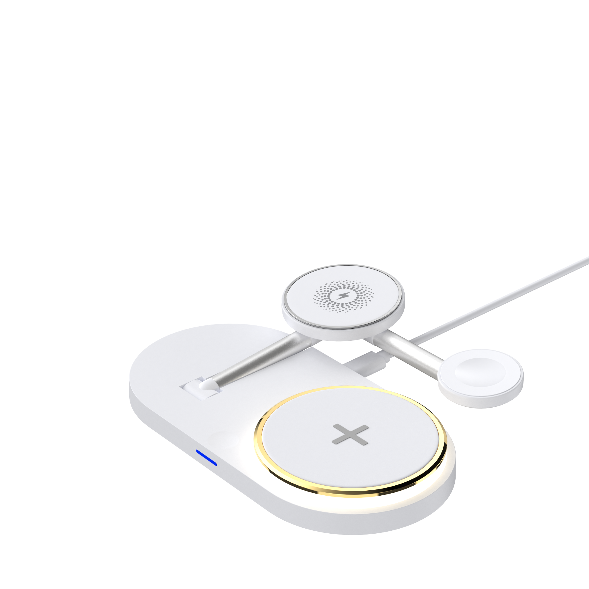 Multifunctional Smart Charger Foldable Wireless Charging Watch Headset 15W Wireless Fast Charging LED Light White