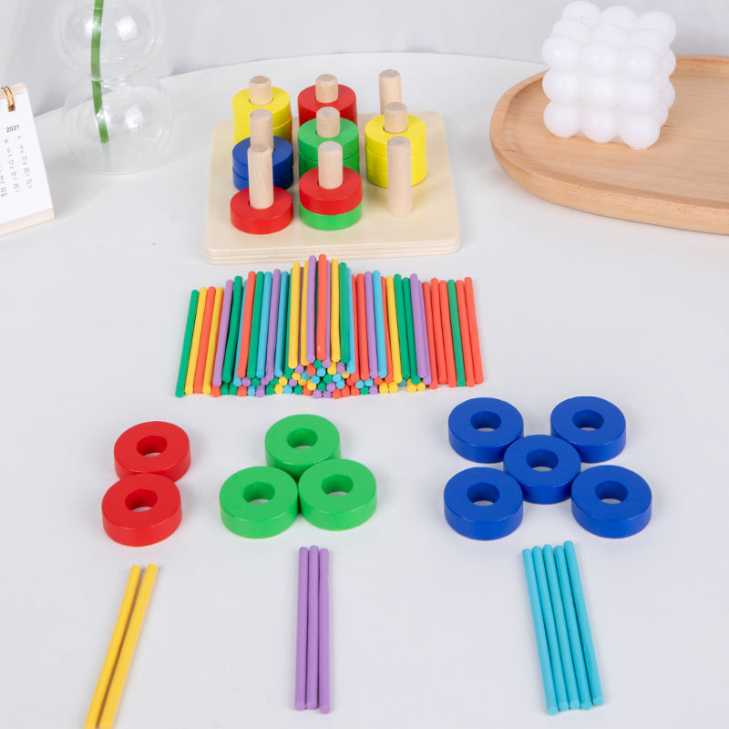 3-in-1 Multi-Directional Learning Game & Wooden Shape Sorter Toy for Kids Ages 3+ – Educational Stacking Blocks & Brain Teaser Puzzle Set