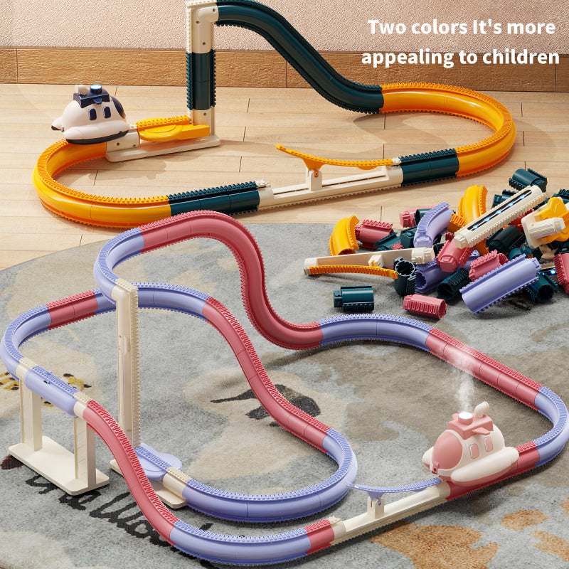 30 PCS Purple Steam Spacecraft Track Rail Car Train Track Electric Car Track Assembly Track Spacecraft Set Rail Car Model Puzzle Toy for Kids