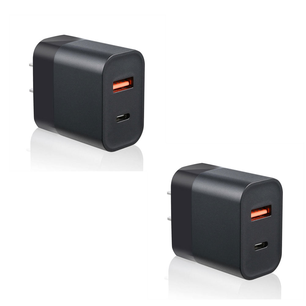 2 x 30W Dual Port USB Fast Charger USB-C & USB-A Power Adapter PD QC 3.0 Wall Charger BLACK