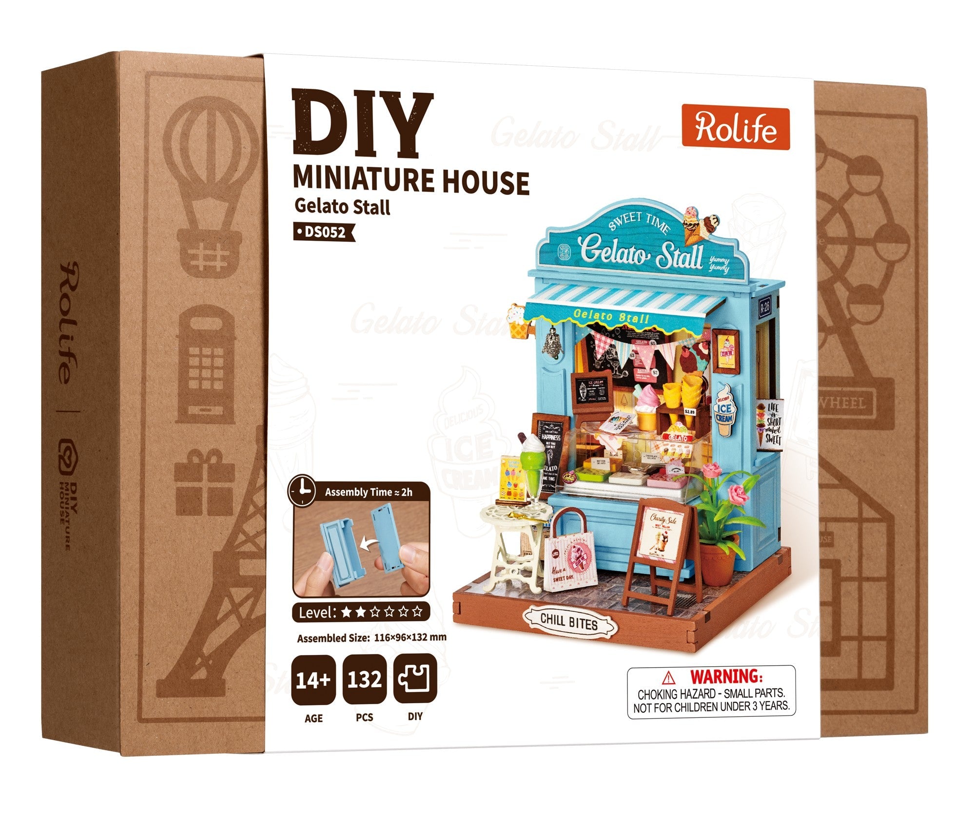 Rolife Gelato Stall DS052 — packaging at an angle DIY kit