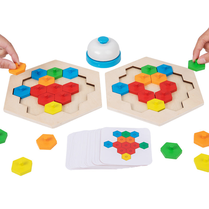 Colorful Puzzle Building Blocks IQ Game Child Interactive Wooden Color Matching Table Game Hexagon Honeycomb Shape Puzzle Challenge Games Toys For Kids