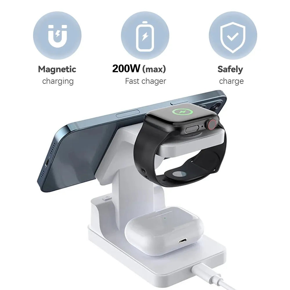4 in 1 Fast Charging Wireless Charger Stand for iPhone 12 13 14 Pro Max Airpods Apple Watch 15W Magsafe Quick Charg Alarm Clock