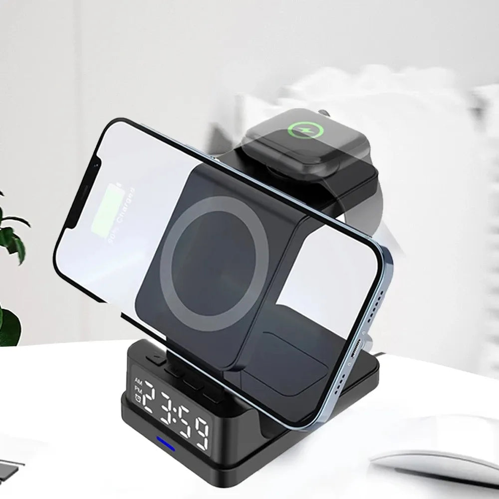 4 in 1 Fast Charging Wireless Charger Stand for iPhone 12 13 14 Pro Max Airpods Apple Watch 15W Magsafe Quick Charg Alarm Clock