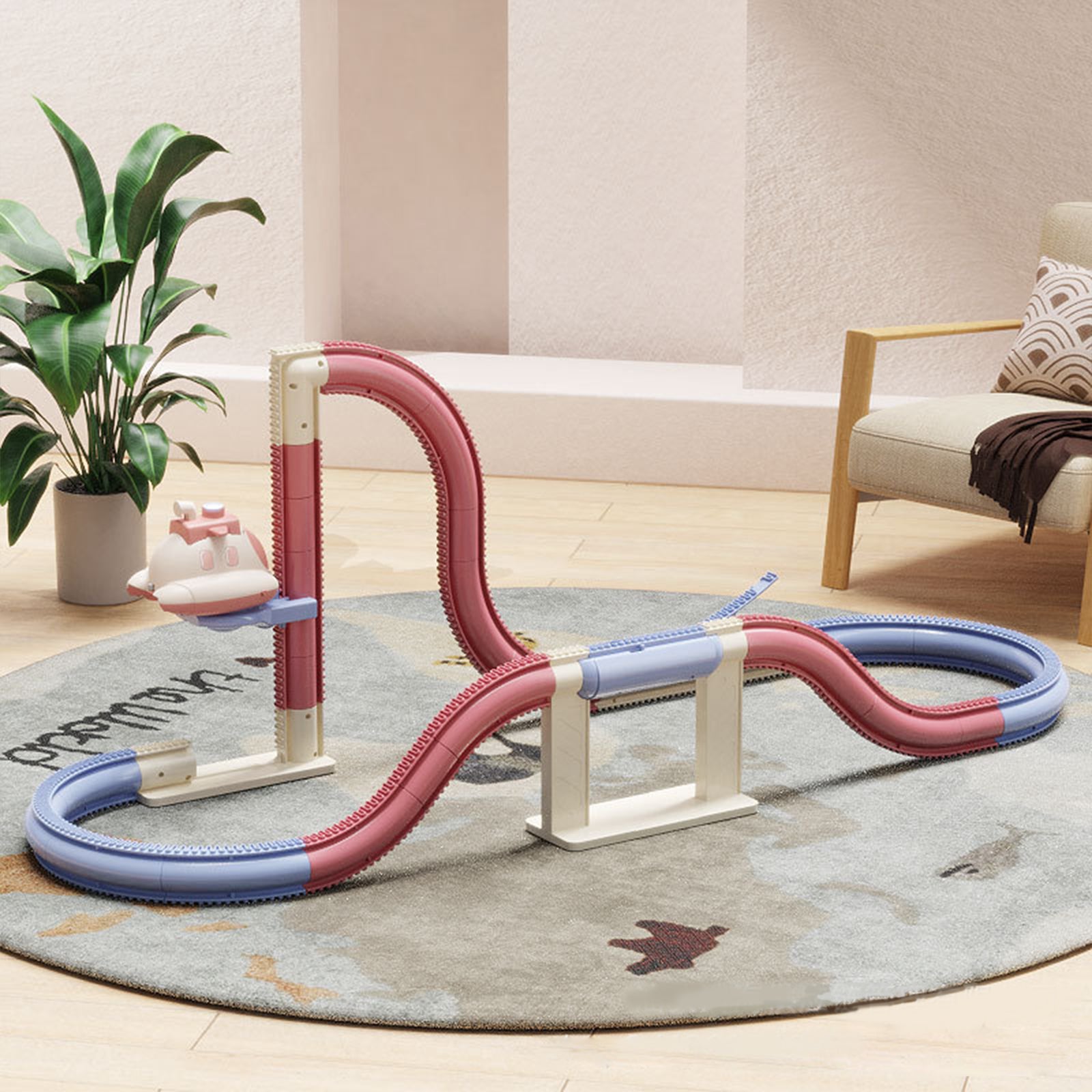 30 PCS Purple Steam Spacecraft Track Rail Car Train Track Electric Car Track Assembly Track Spacecraft Set Rail Car Model Puzzle Toy for Kids