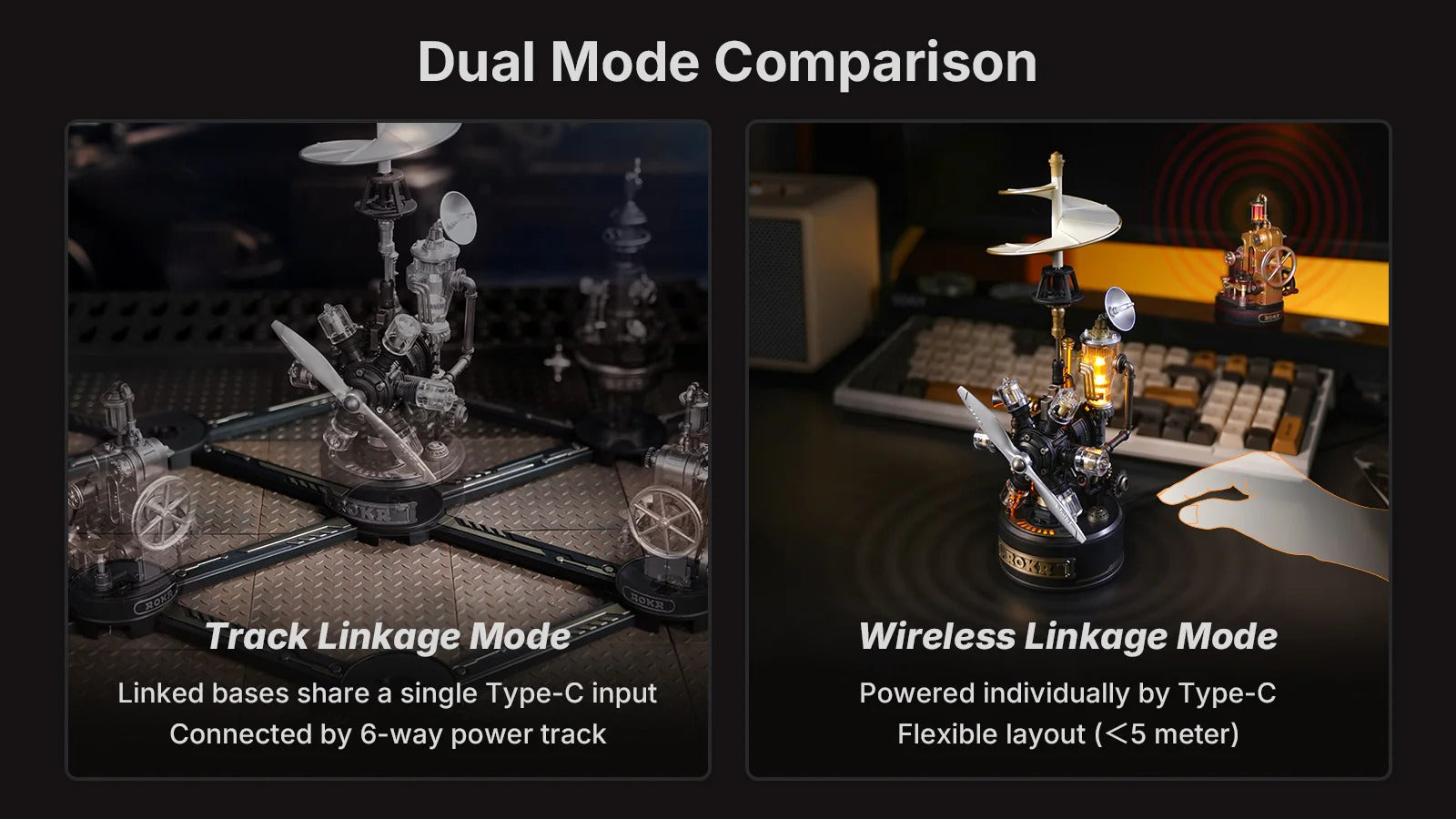 ROKR Leonardo da Vinci's Helicopter CGL01 track linkage and wireless linkage mode comparison