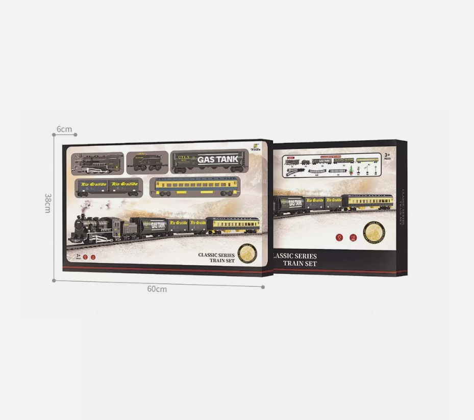 Retro Railroad Train Set with Sound Light Steam Train Locomotive Gas Tank Round 1116mm