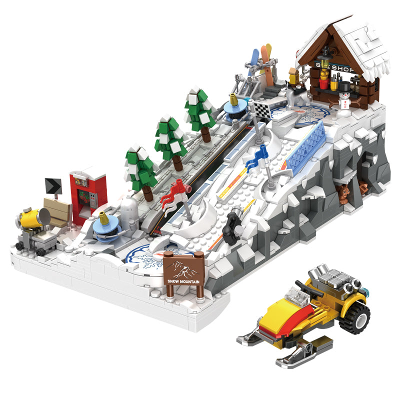 2200pcs Slope Building Block Sets Ski Resort toy with Tent and Snowmobile Architectural Construction Models WGC