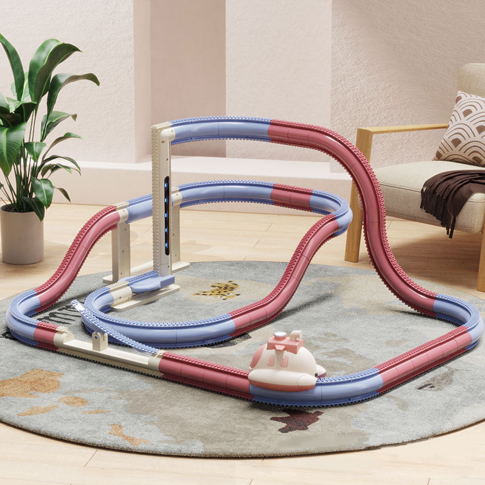 51 PCS Purple Steam Spacecraft Track Rail Car Train Track Electric Car Track Assembly Track Spacecraft Set Rail Car Model Puzzle Toy for Kids