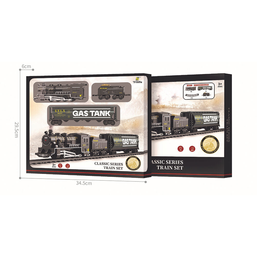 Retro Railroad Train Set with Sound Light Steam Train Locomotive Gas Tank Round 744mm