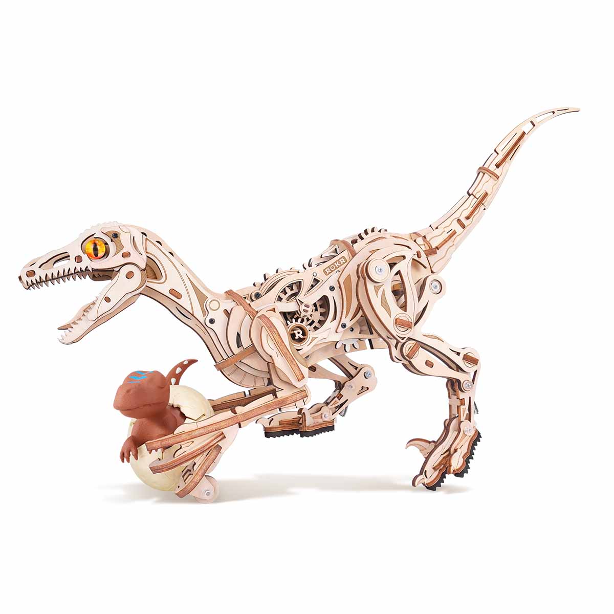 ROKR Velociraptor Mechanical 3D Wooden Puzzle - LD01 | Animatronic Dinosaur Model Kit for Adults & Teens