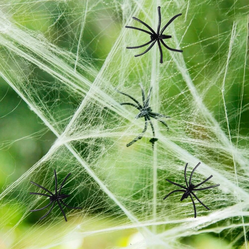 20g Stretchy Horrible Scary Spider Web With Fake Spider Cobweb Bar Haunted House KTV Scene Props Pendant Halloween Decor Book Week Costume