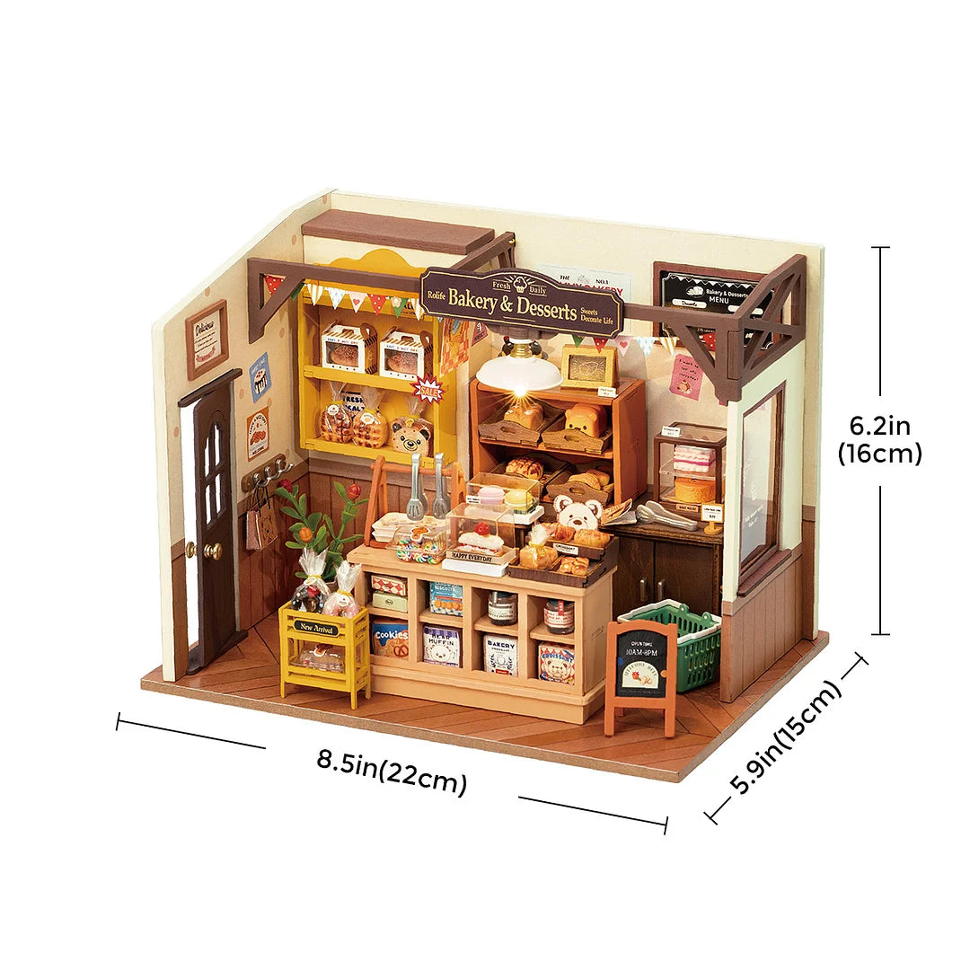 Rolife Becka's Baking House DIY Miniature House Kit DG161 LED light 3D Wooden Puzzle DIYGift For Kids
