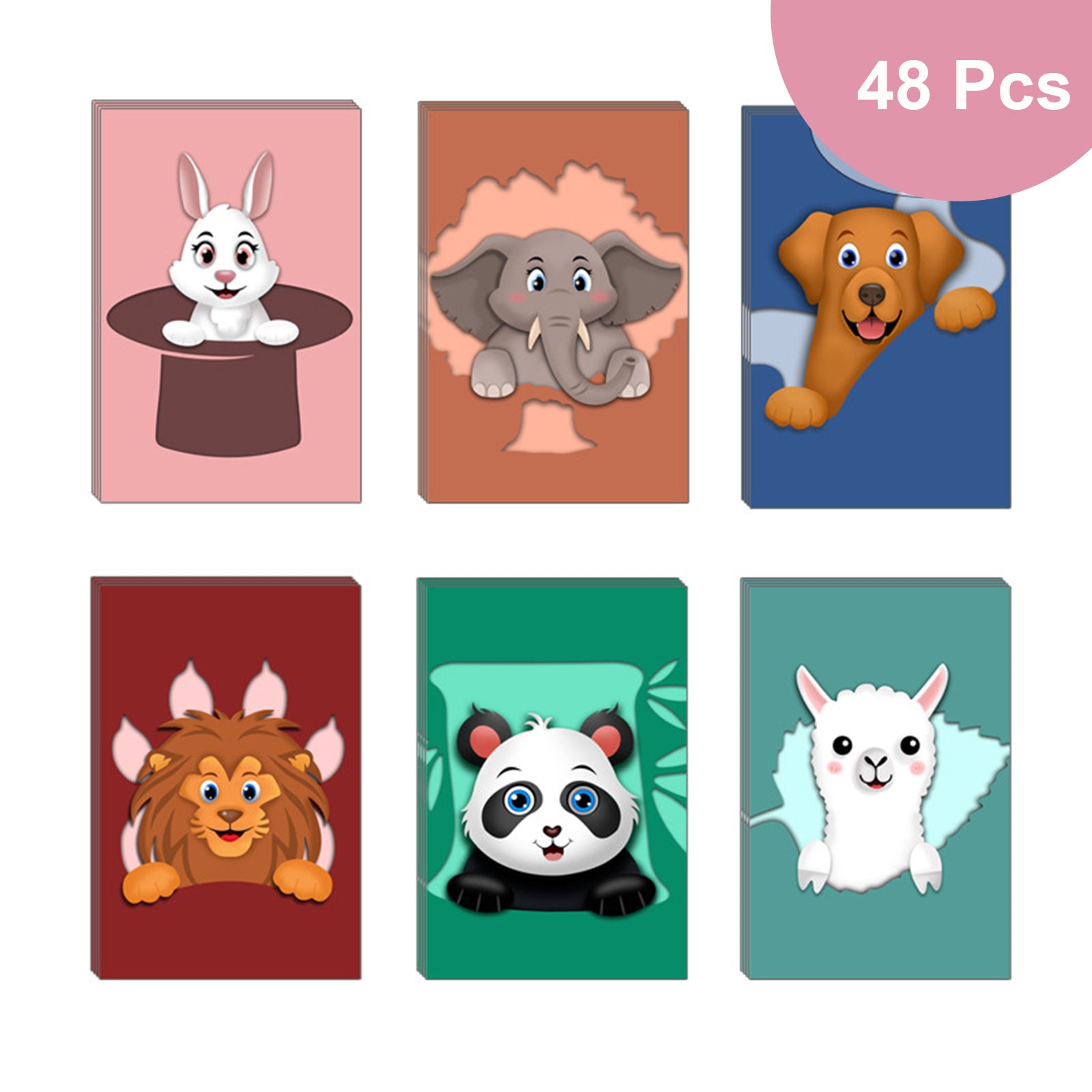 24pcs & 48 Pcs Premium Greeting Cards Thank You Cards 6 Styles Bulk Mixed Party Card Pack With Envelopes and Stickers - Animal