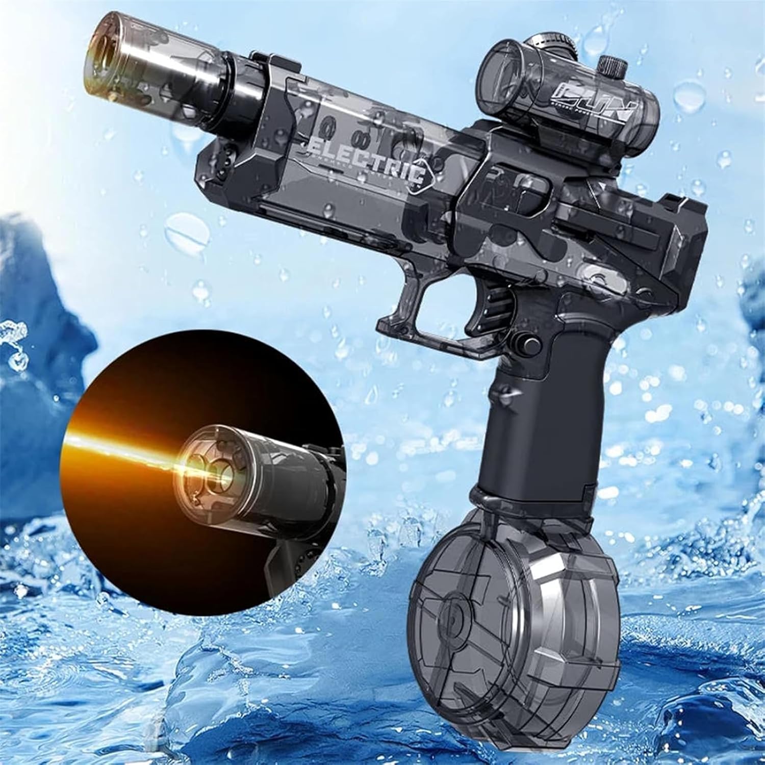 Electric Ultimate Battle Blaster Aqua Combat Light Long Range Motorized Water Gun with Interactive Lighting Black