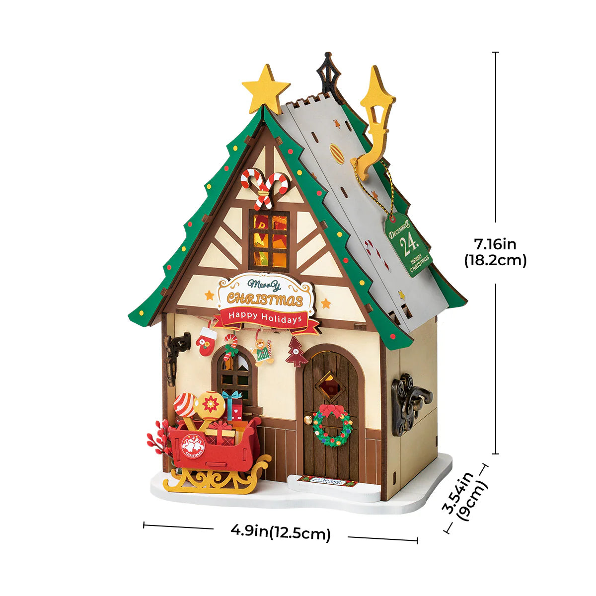 Rolife Twinkling Christmas House DIY Miniature Kit - DS036 | 3D Wooden Puzzle with LED Lights
