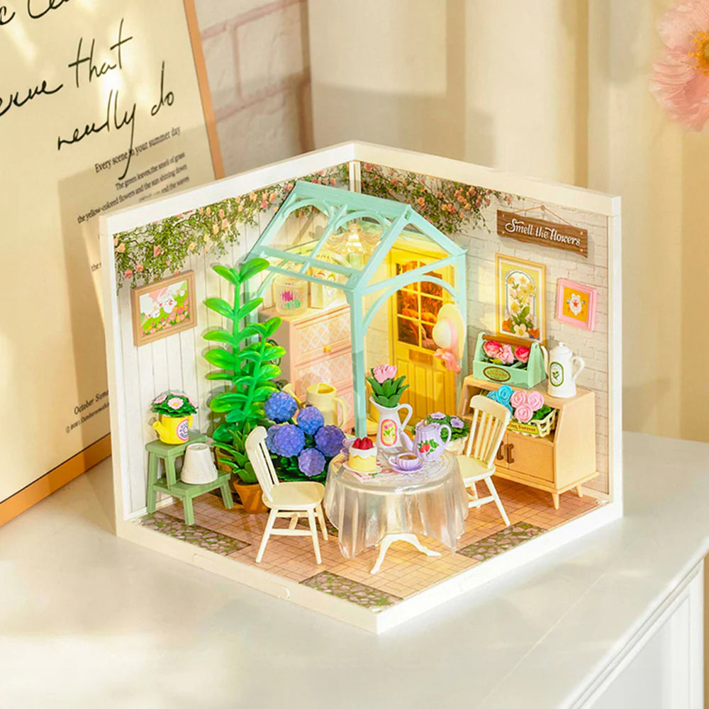 Robotime Rolife Blooming Tea Garden DIY Plastic Miniature House DW013B