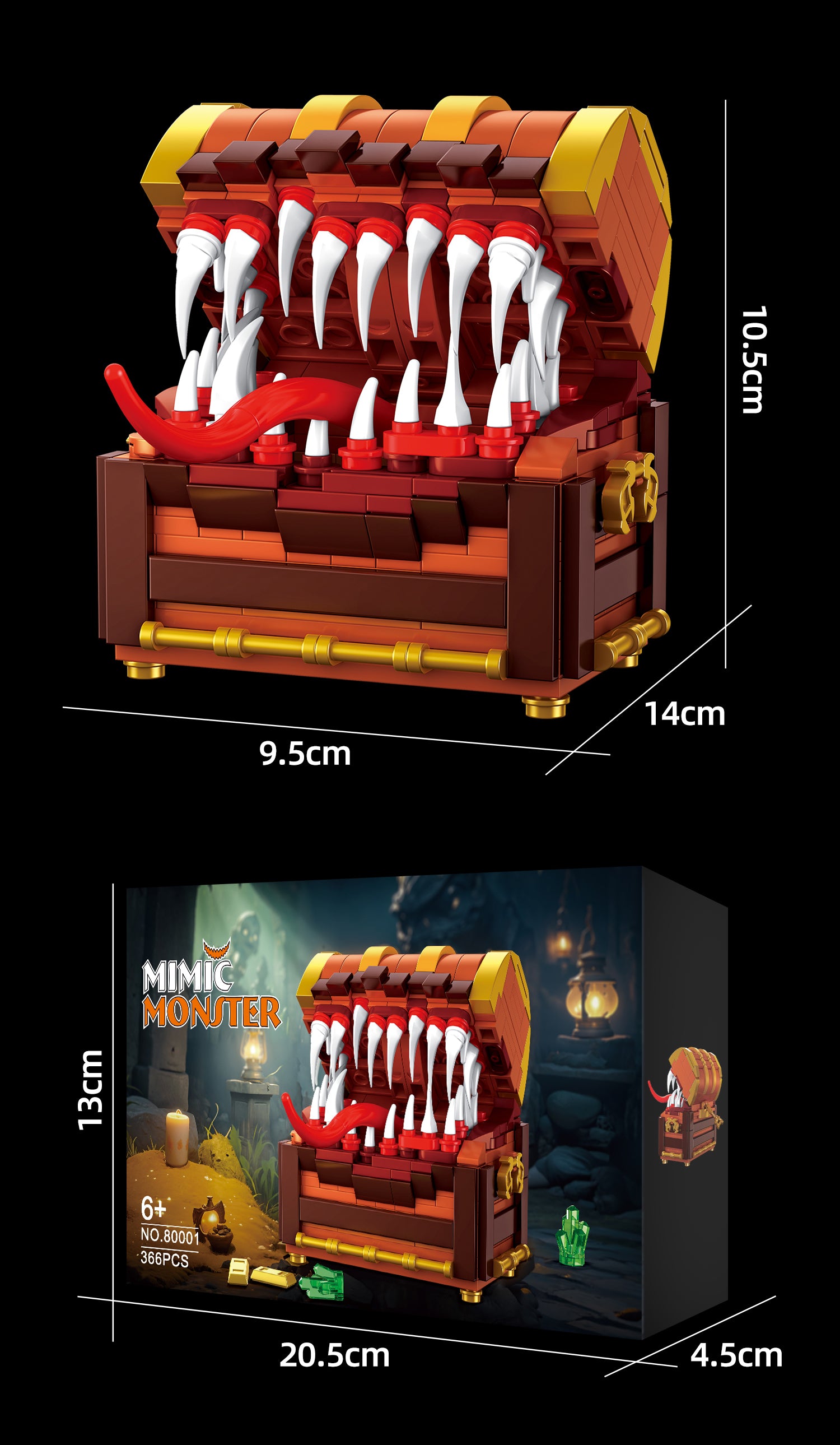366PCS Mimic Monster Treasure Chest Legendary Collectible Figure Building Block Kit WGC