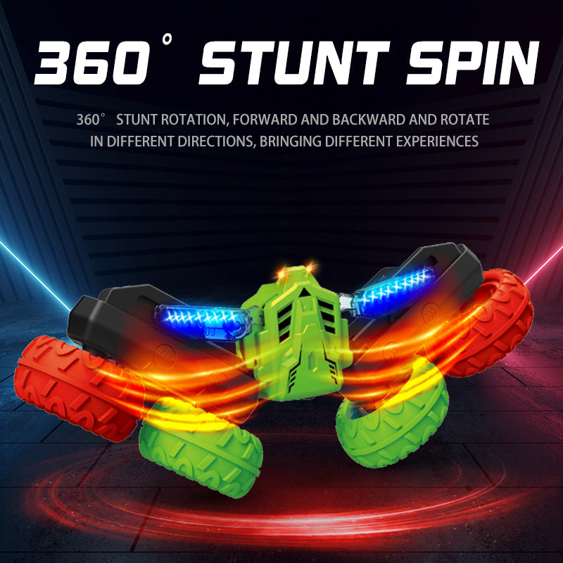 360° Rotating RC Car | Double-Sided 4WD All-Terrain Remote Control Car with LED Lights for Boys & Kids - Green