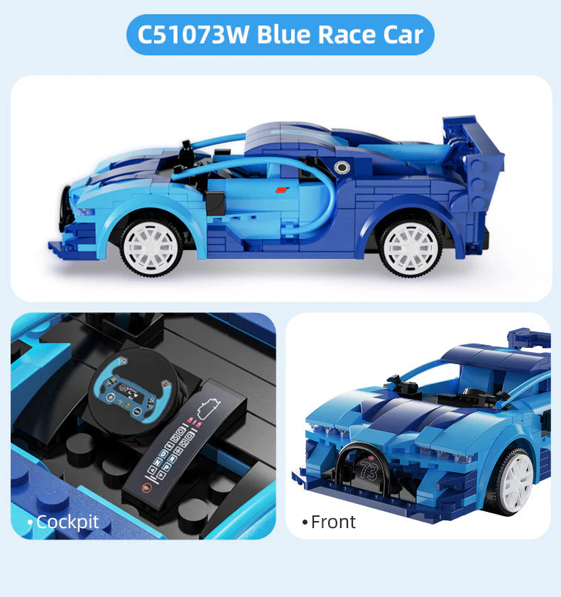 CaDA C51073W 325PCS Bricks Model RC Blue Race Car Programming Building Blocks Remote Control Speed Vehicle