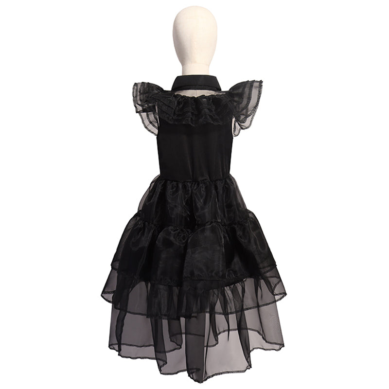 Girls Wednesday Dress Flying Sleeve Tulle Party Dress Halloween Fancy-Dress Cosplay Costume