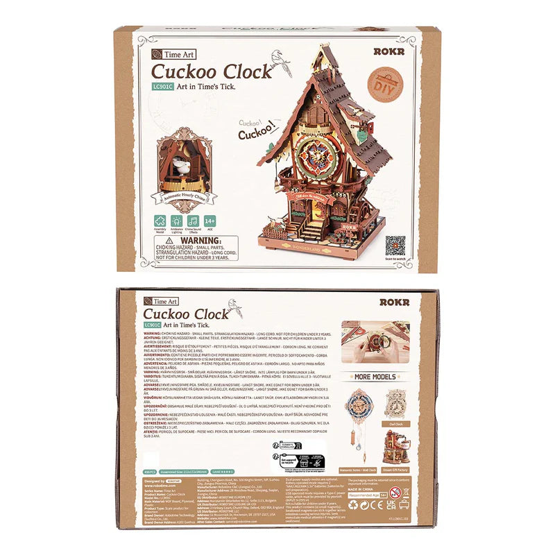 ROKR Colorful Cuckoo Clock Mechanical 3D Wooden Puzzle - LC901C | DIY Wooden Model Kit for Adults & Teens