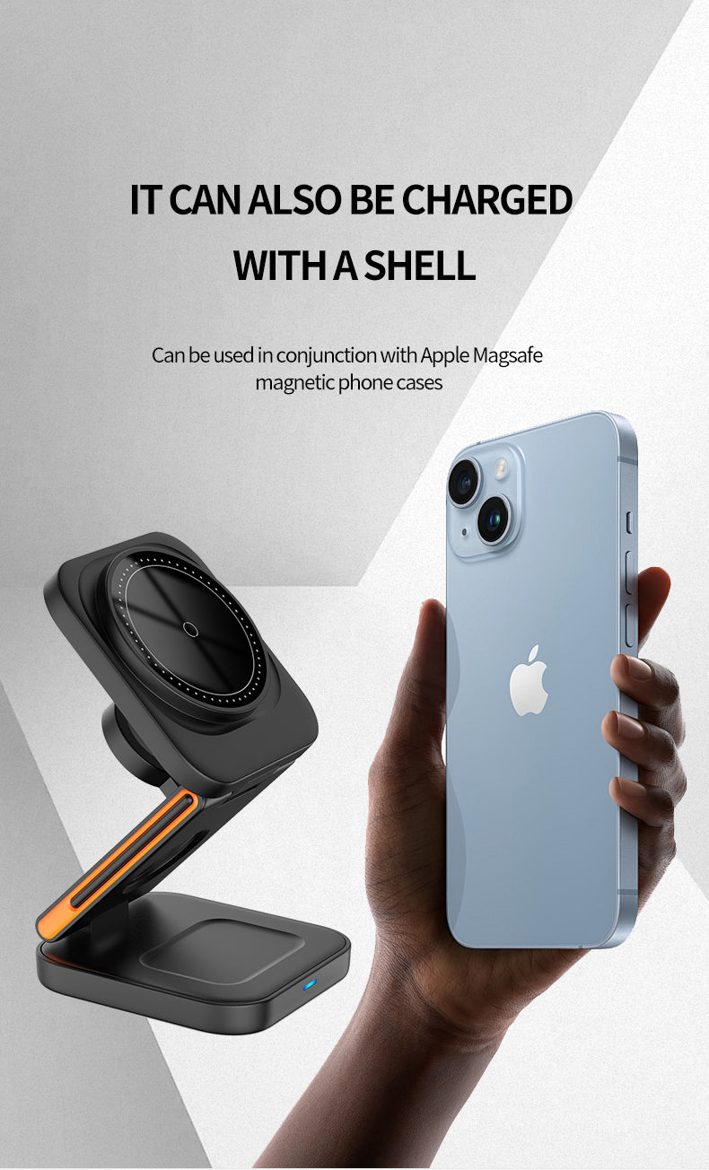 Foldable Magnetic Wireless Charger 3 in 1 multifunction charging stander holder BLACK