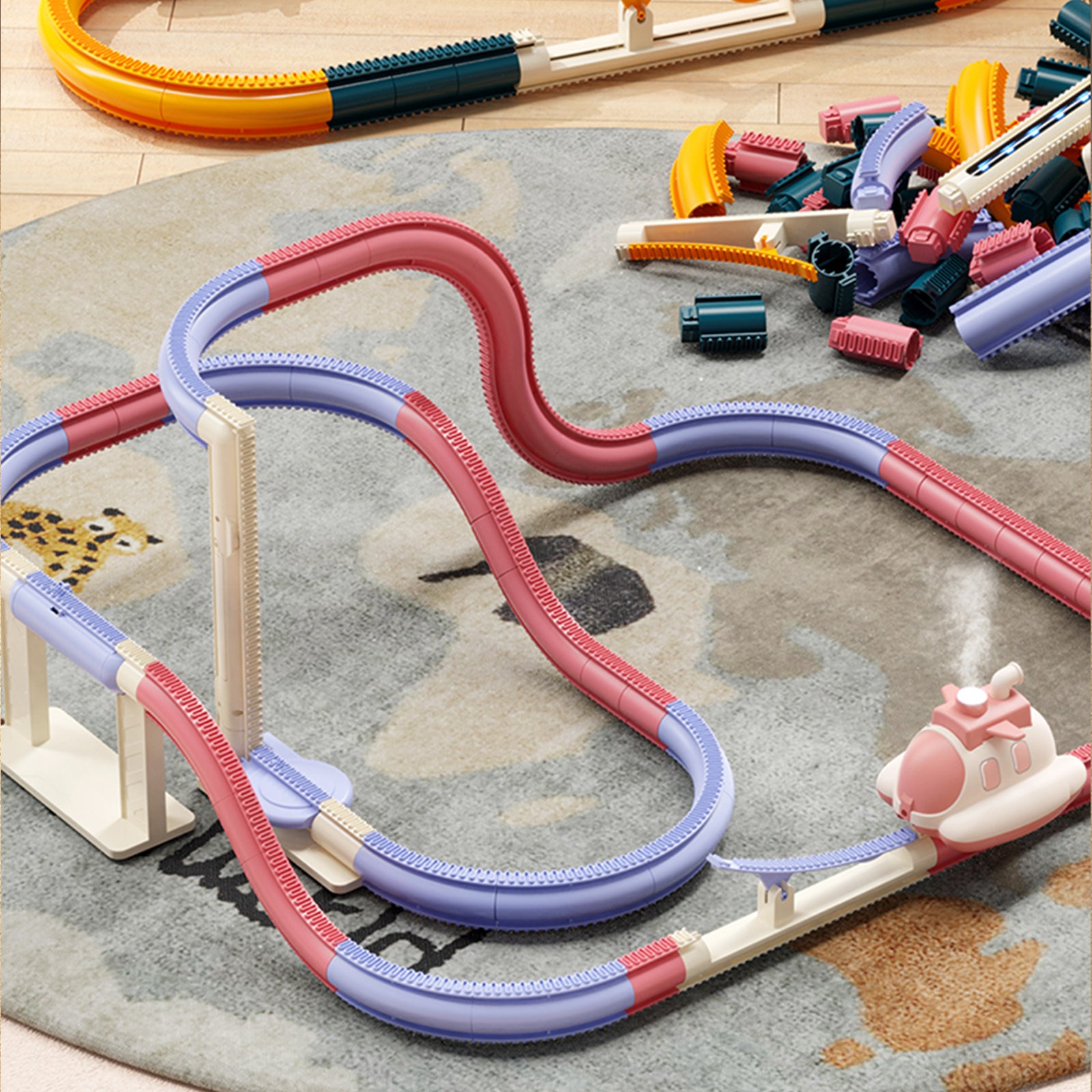 23 PCS Purple Steam Spacecraft Track Rail Car Train Track Electric Car Track Assembly Track Spacecraft Set Rail Car Model Puzzle Toy for Kids