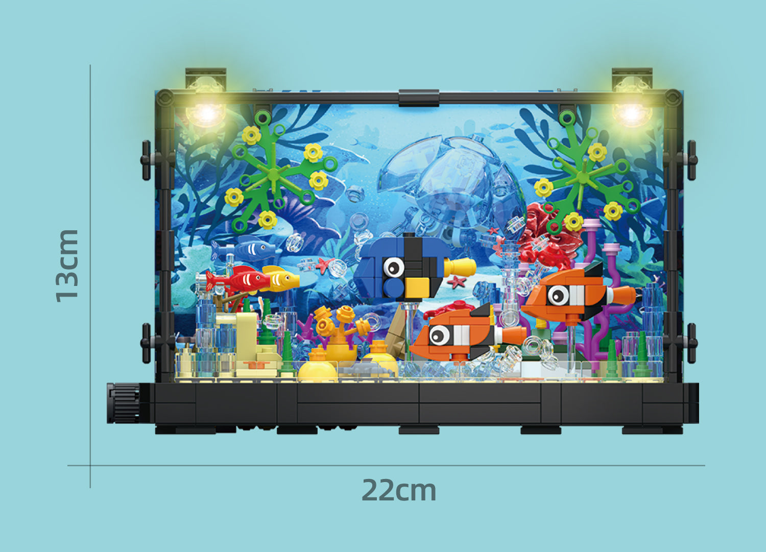 725PCS Jorumo Fish Tank Building Block Lighting Aquarium Sets for Adults and Kids Including Ocean Jellyfish Dolphin Turtle Crab Animal Building Toys