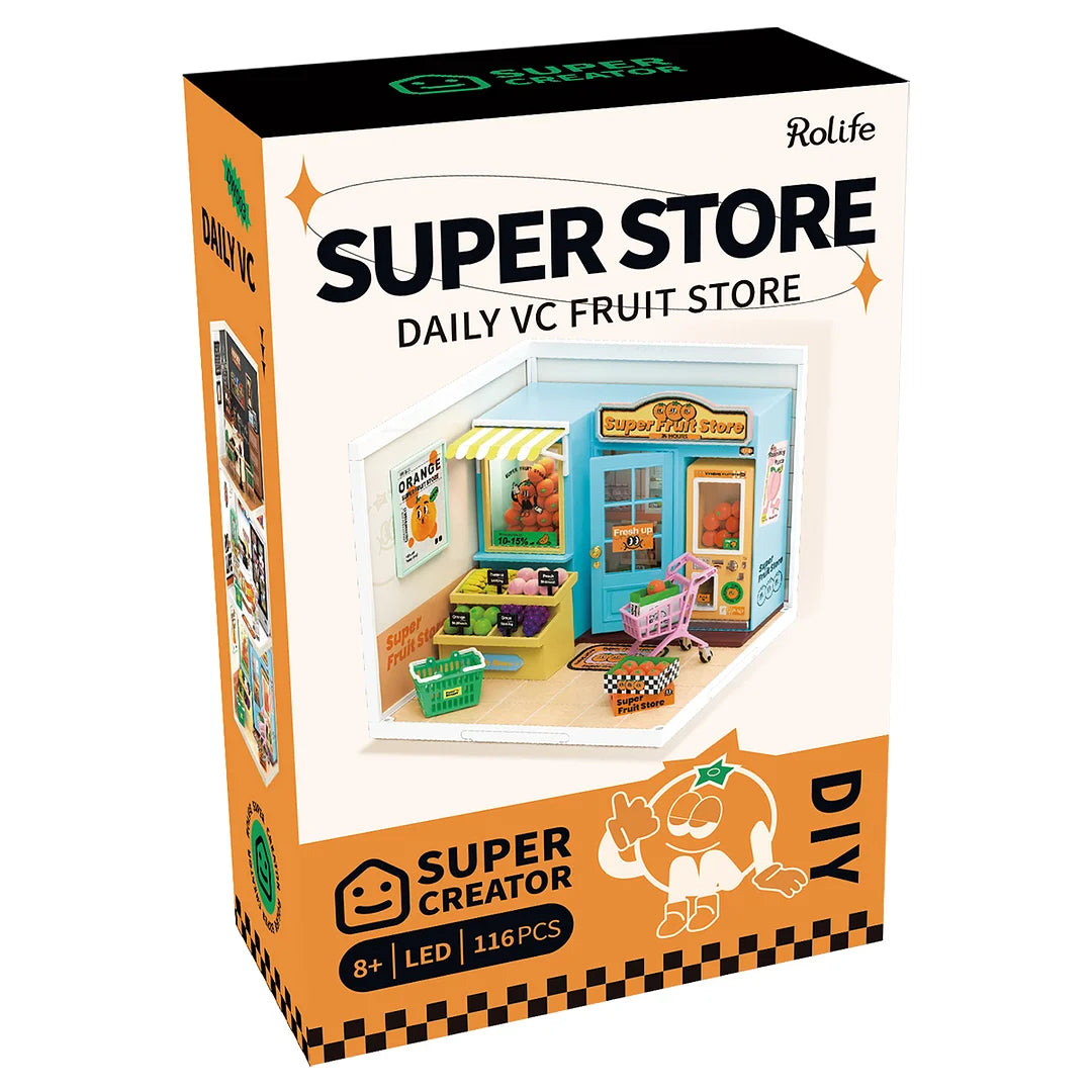 Rolife Super Creator Super Fruit Store Plastic DIY Miniature House Kit DW003 Toy Gift for Children Adult