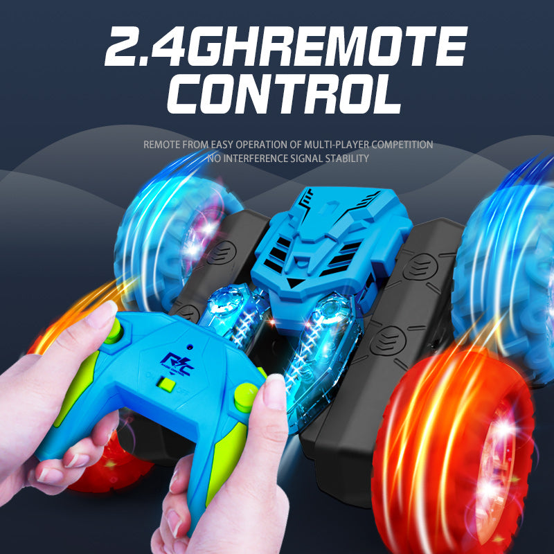 360° Rotating RC Car | Double-Sided 4WD All-Terrain Remote Control Car with LED Lights for Boys & Kids - Green