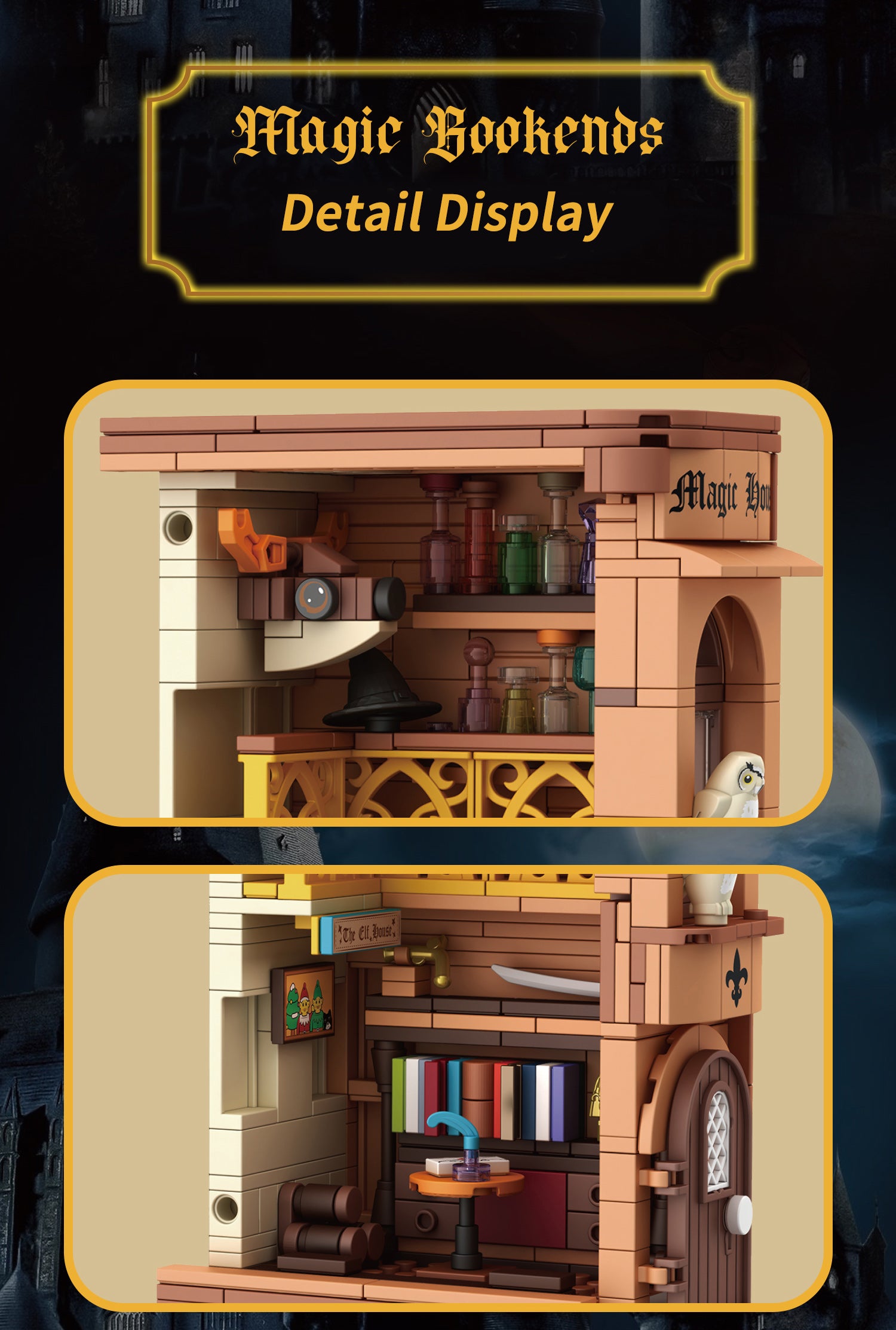 1488PCS Magic Bookends Building 3D Creative Book Stand Building Bookshelf Insert Decoration, Bookcase Miniature House Model