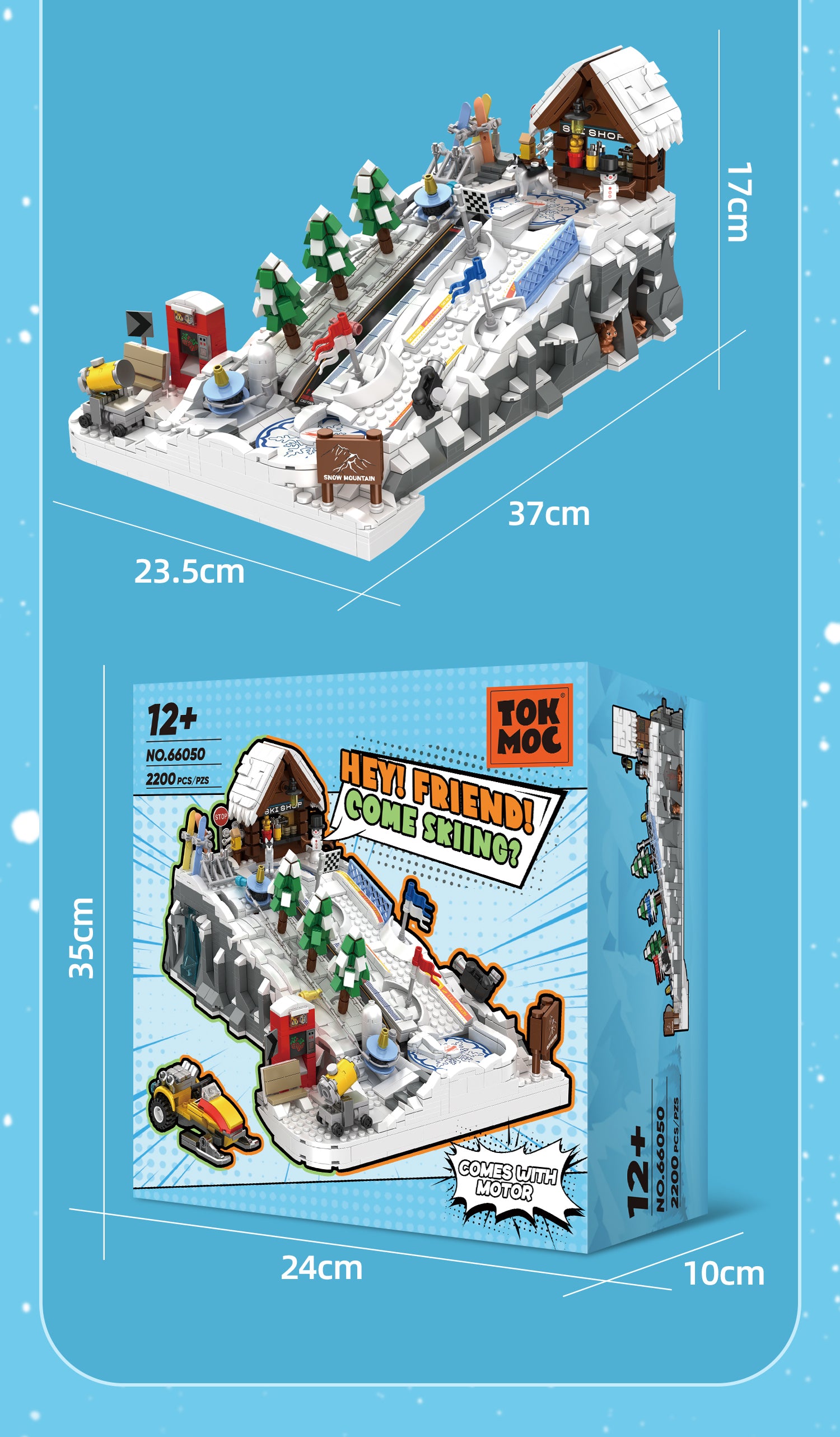 2200pcs Slope Building Block Sets Ski Resort toy with Tent and Snowmobile Architectural Construction Models WGC
